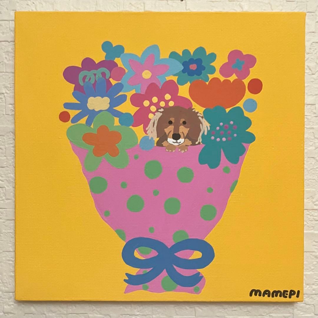 wawon　原画　２枚セット　【わんちゃんとハッピッピ花束】【ぬくもり】