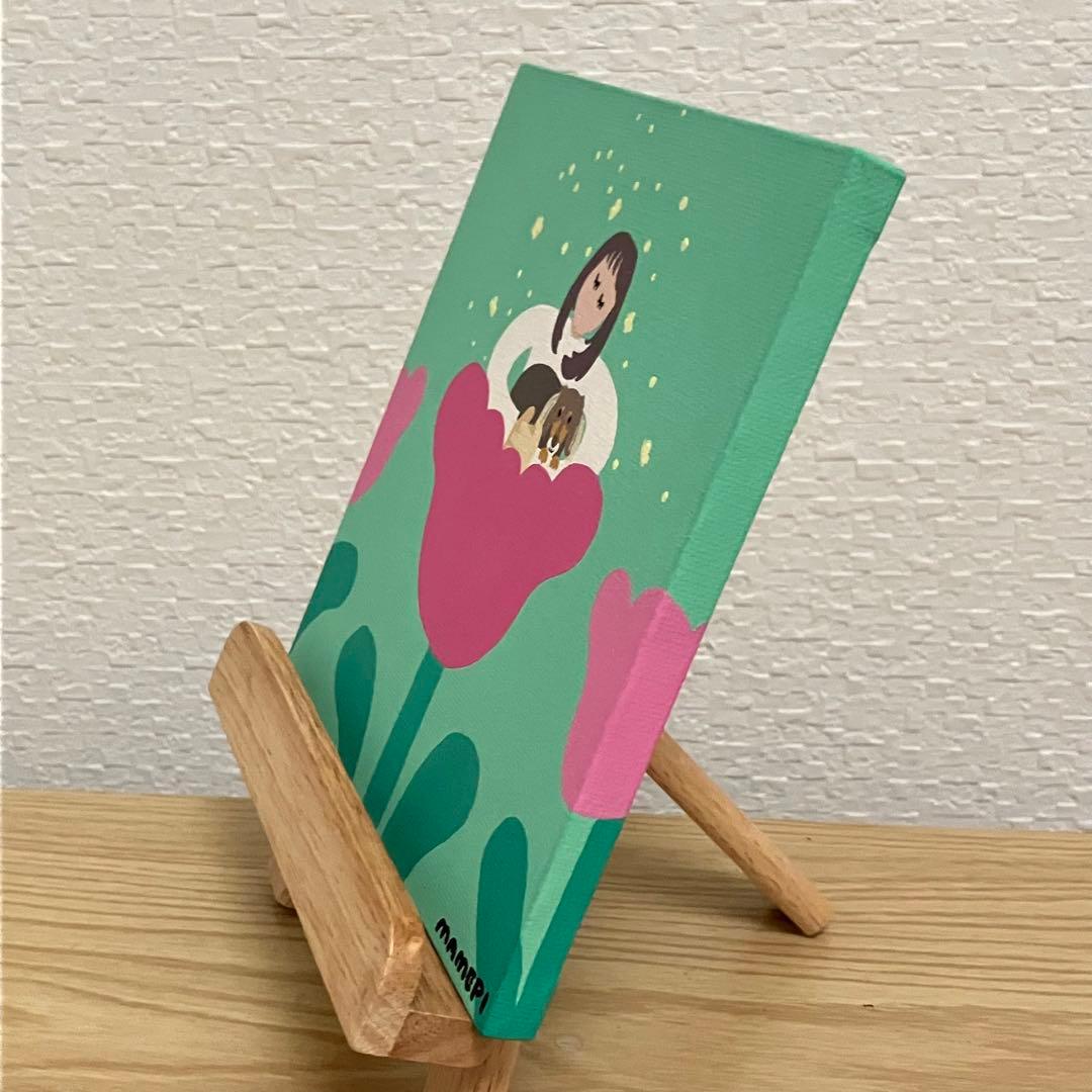 wawon　原画　２枚セット　【わんちゃんとハッピッピ花束】【ぬくもり】