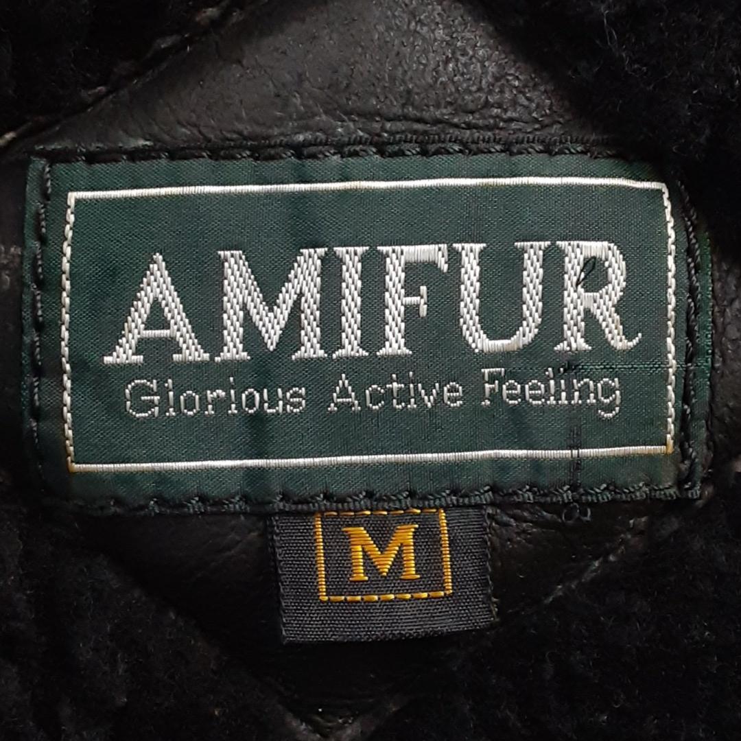 美品80~90s◎AMIFUR ムートンジャケット ブラック 黒 M(XL相当)