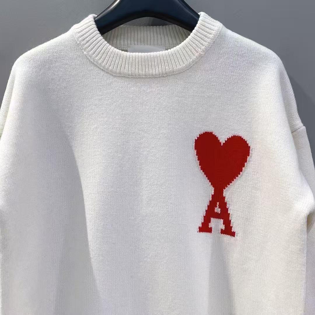 【美品】AMI PARIS ハート刺繍 ホワイトニットセーター 男女兼用