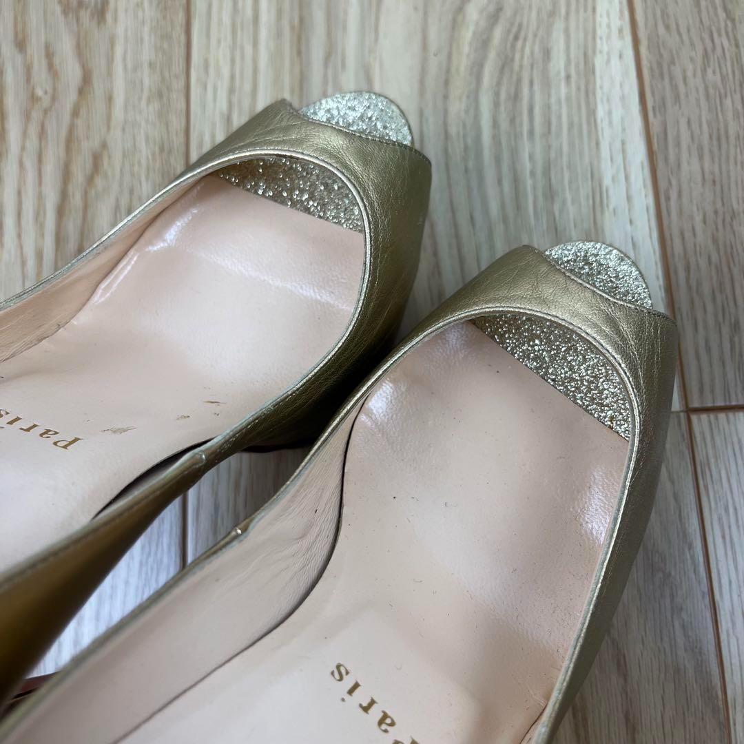 クリスチャンルブタン ゴールド オープントゥ ハイヒール EU37 24cm