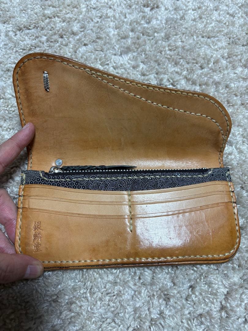 銀鱗堂　印伝紐巻き長型財布　本革　 長財布 ライダースウォレット