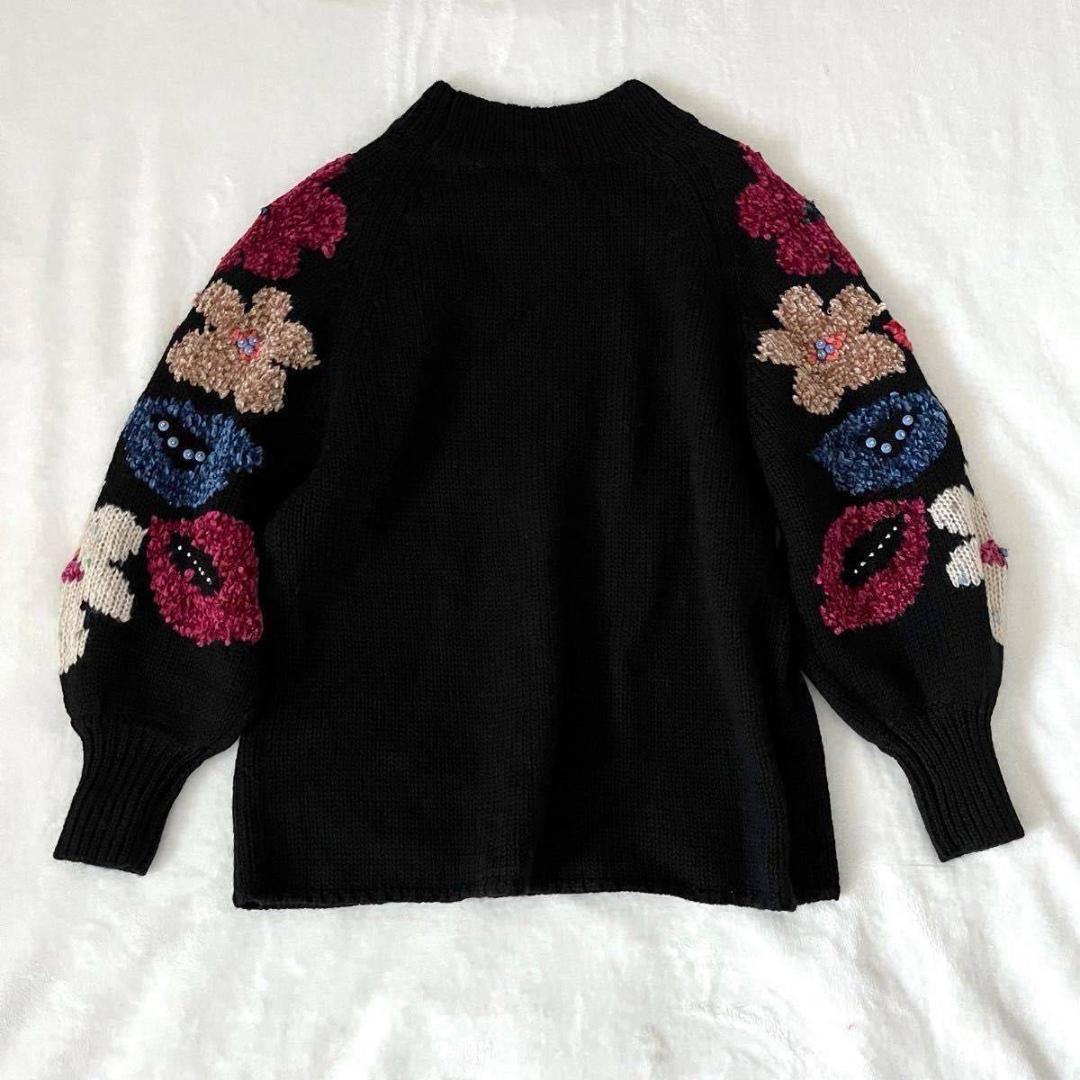 BEARDSLEY 花ジャガードニット　ブラック　ビアズリー　ビーズ　長袖　黒