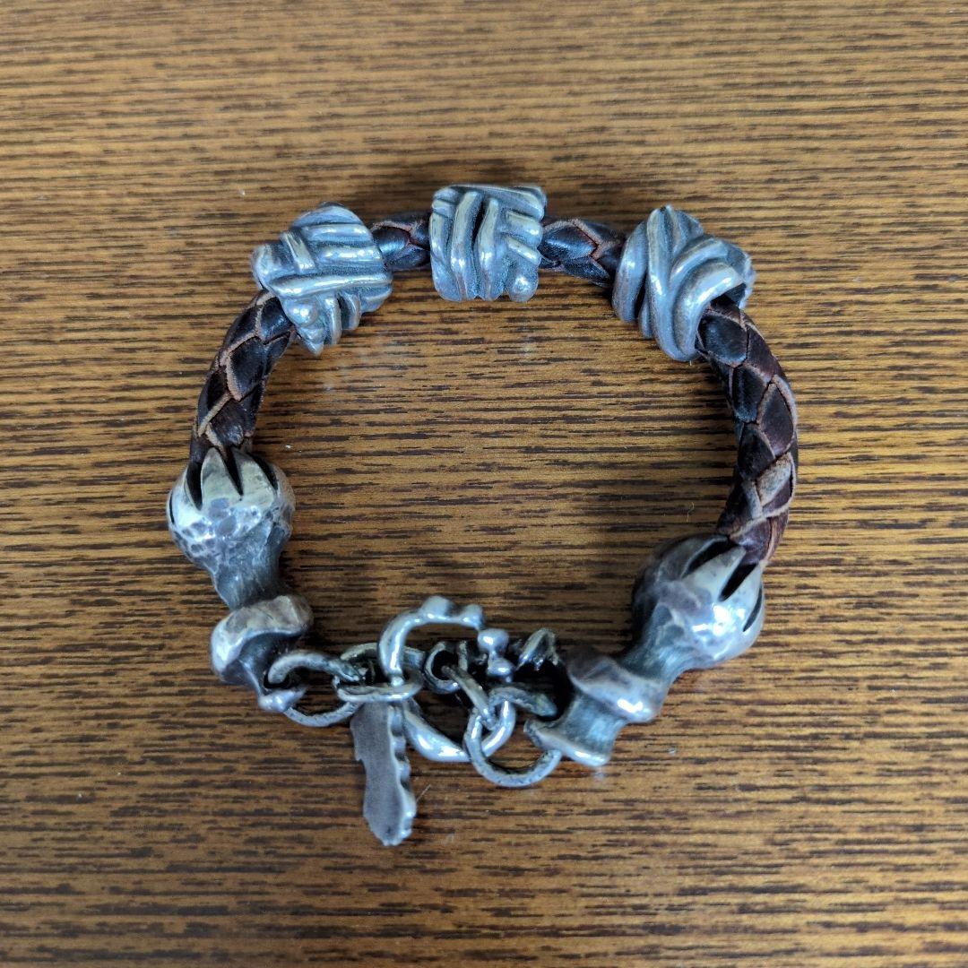 【Hutul】レザー シルバー 編み込み ブレスレット