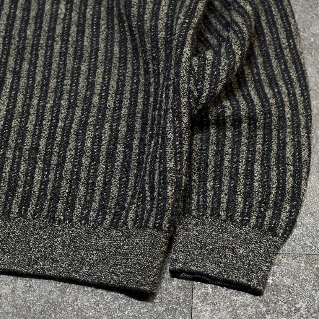 古着 ストライプ ニットポロ ニット セーター デザインニット チャコールグレー