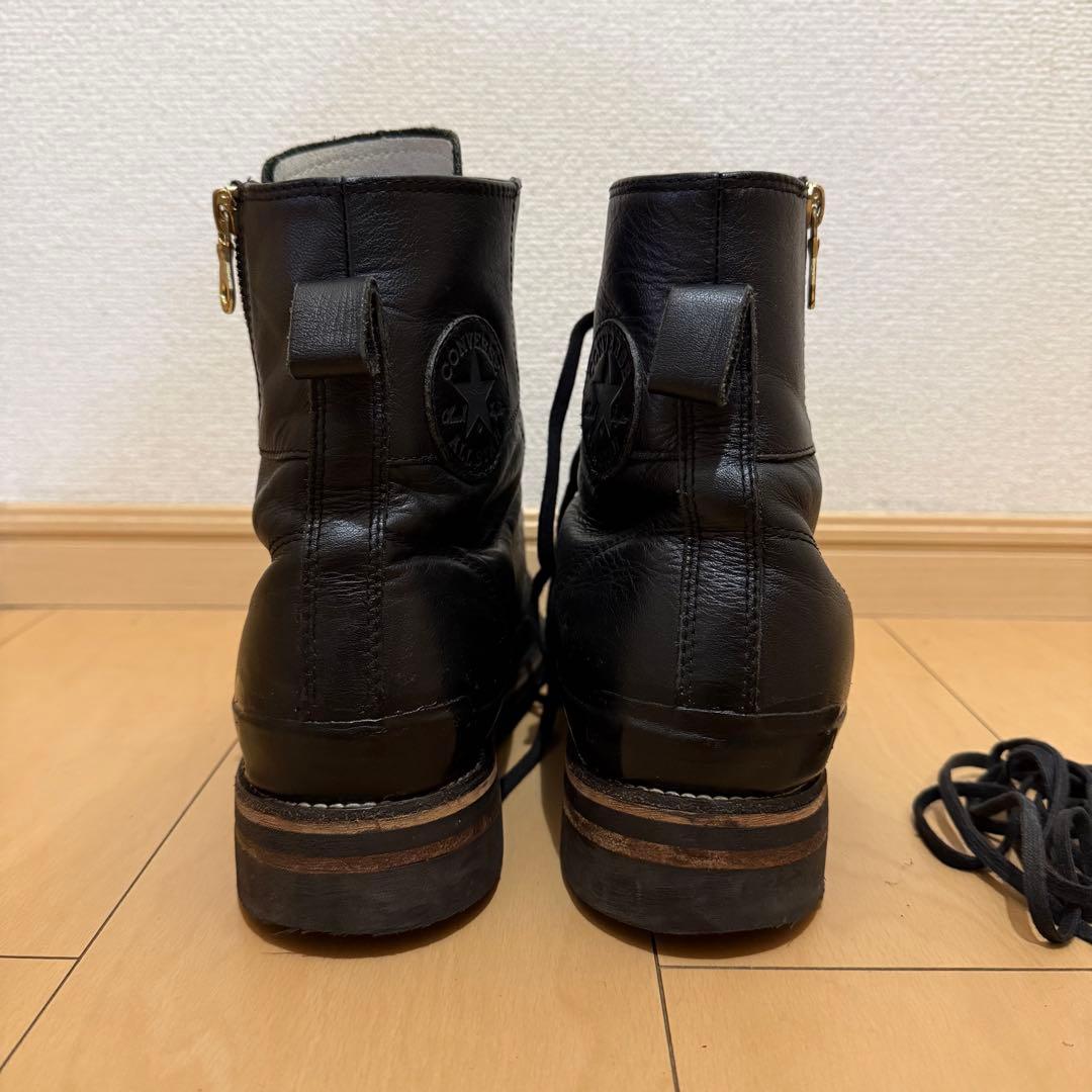 【一点物】コンバース レザー ハイカット ビブラム カスタム サイドジップ 黒