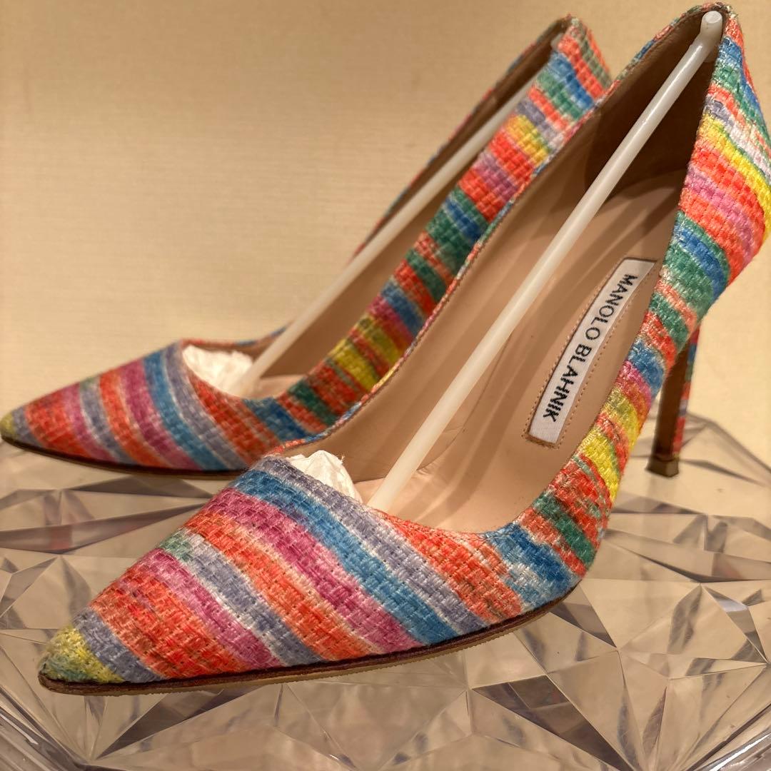 さっく様　マノロブラニク ストライプ　レインボー　パンプス　BB 36