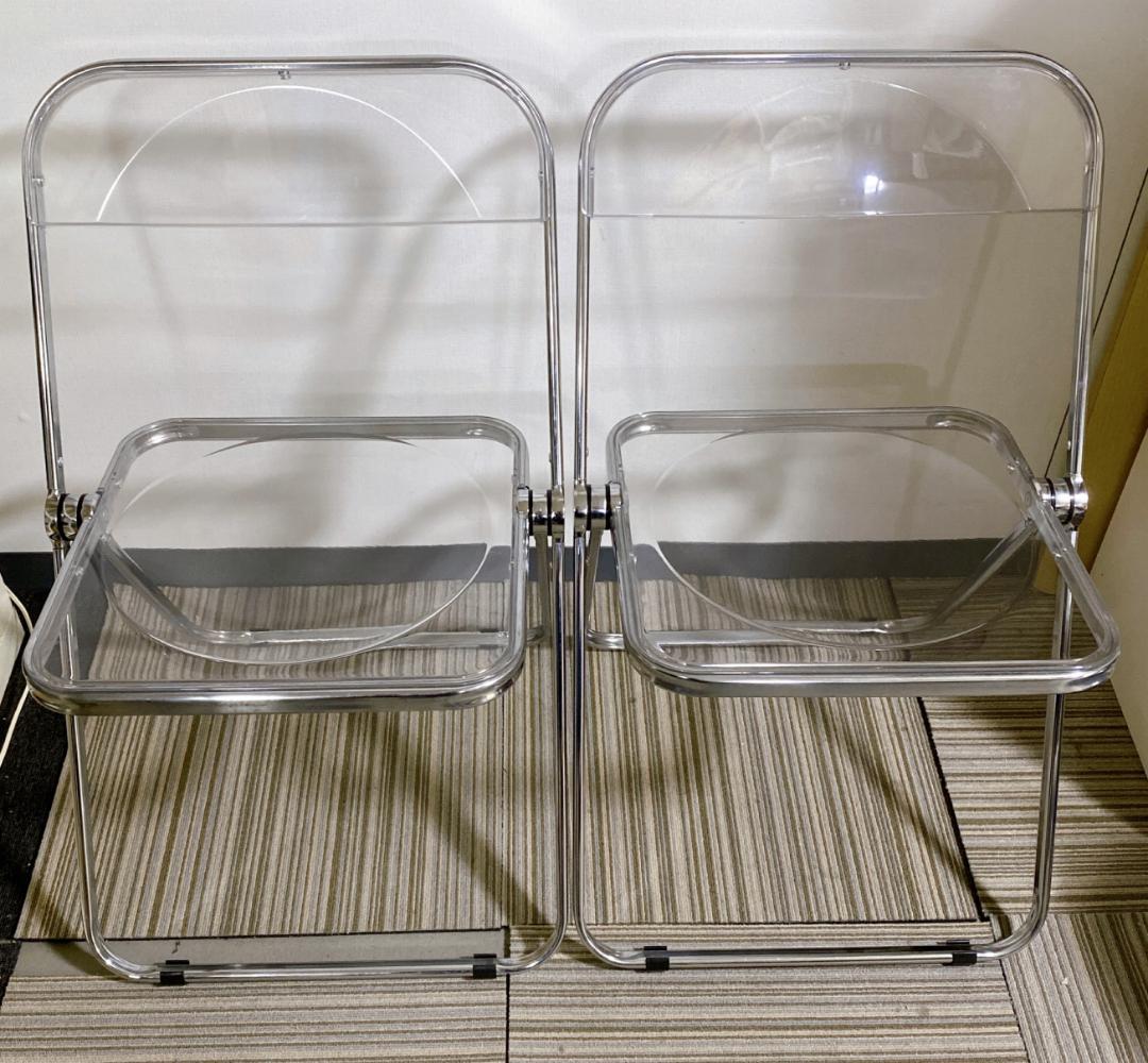 クリアチェア パイプ椅子 折り畳み式 クリア 北欧風 2脚セット