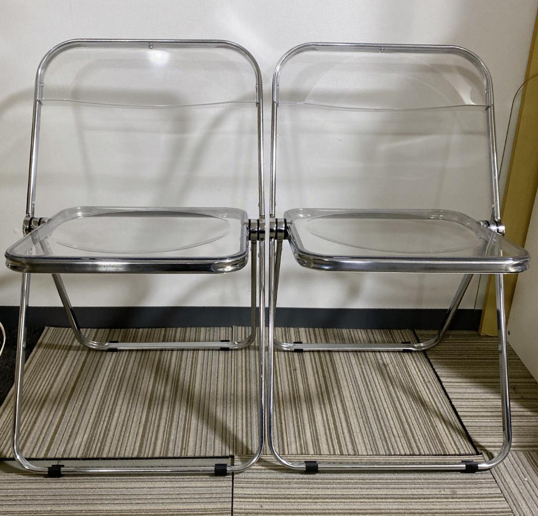 クリアチェア パイプ椅子 折り畳み式 クリア 北欧風 2脚セット