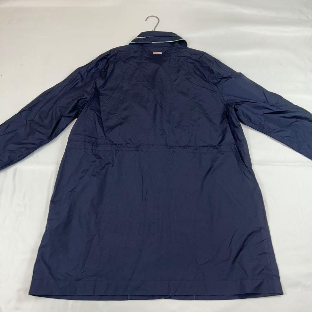 P6 美品 L レオナール 袖花柄 ナイロンジャケット ネイビー レディース