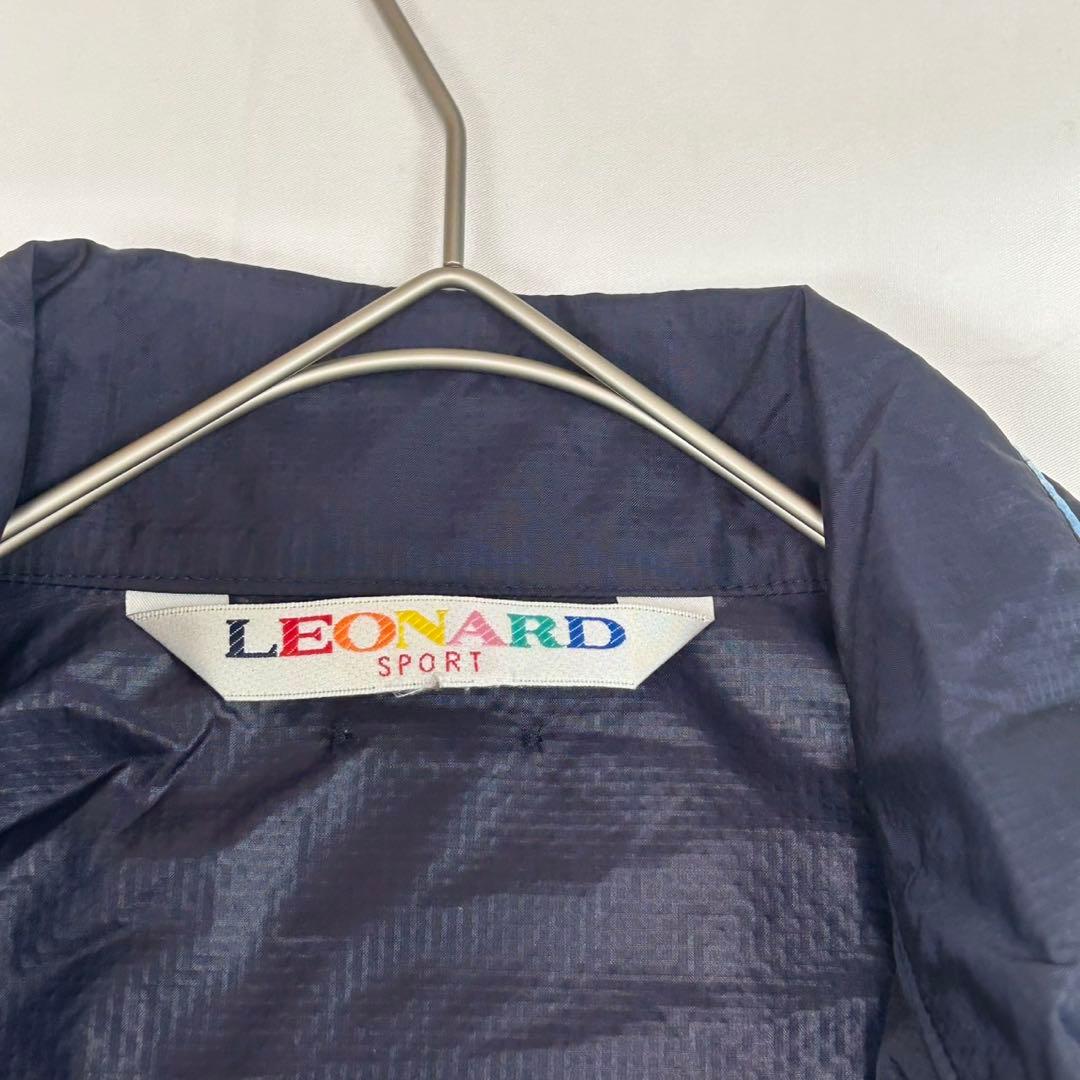 P6 美品 L レオナール 袖花柄 ナイロンジャケット ネイビー レディース