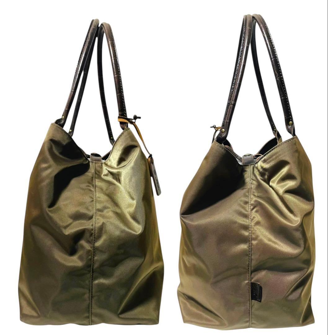美品☆フェリージ　トートバッグ　リバーシブル　15-59 カーキ