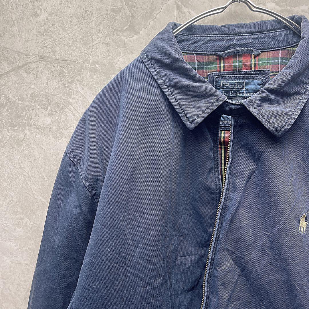 90s〜00sポロ ラルフローレン スイングトップ L 紺 フェード チェック