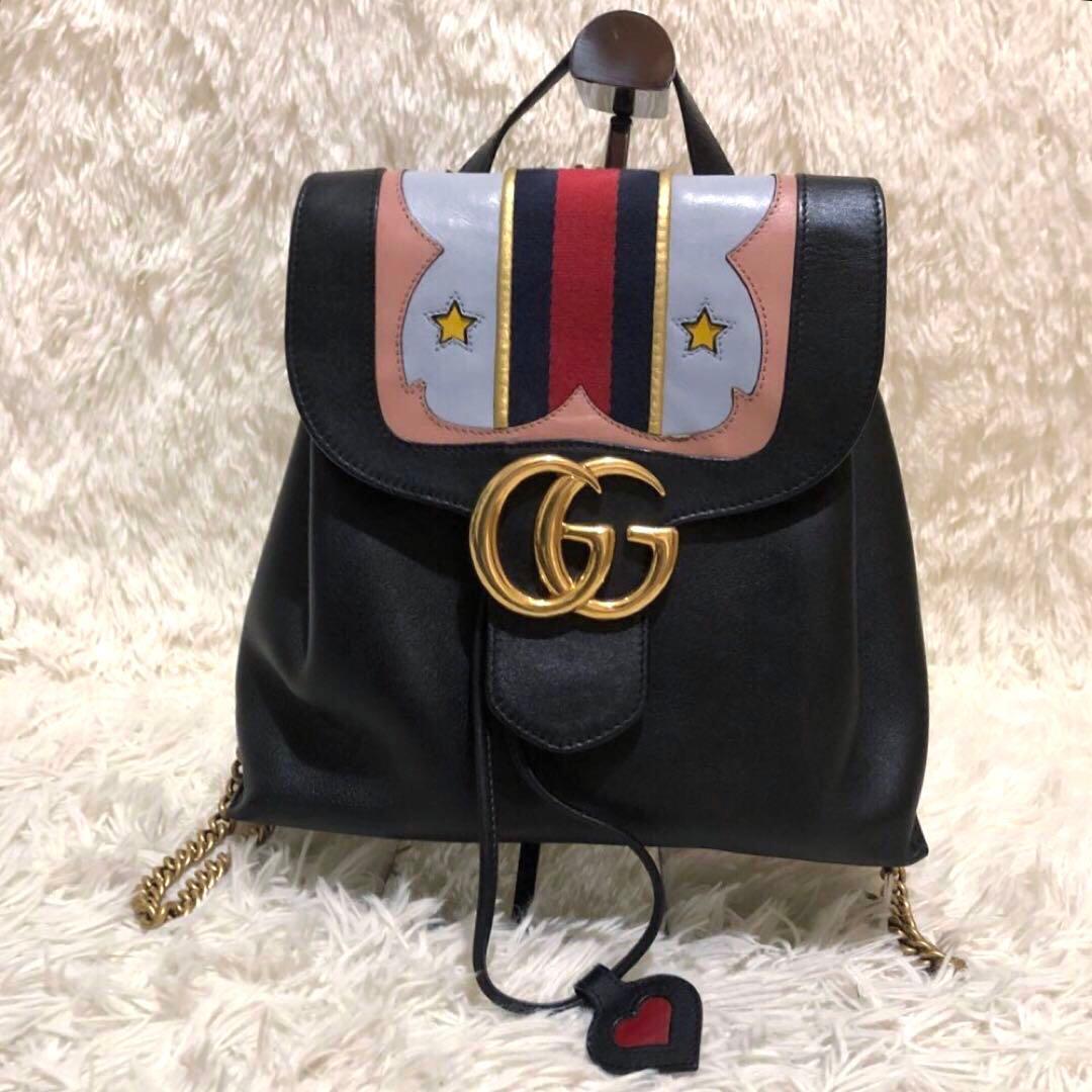 未使用級✨グッチ レザー ミニ リュック チェーン シェリーライン ブラック