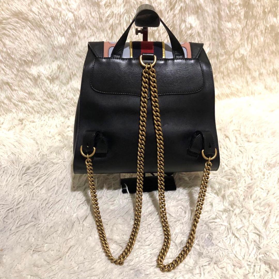 未使用級✨グッチ レザー ミニ リュック チェーン シェリーライン ブラック