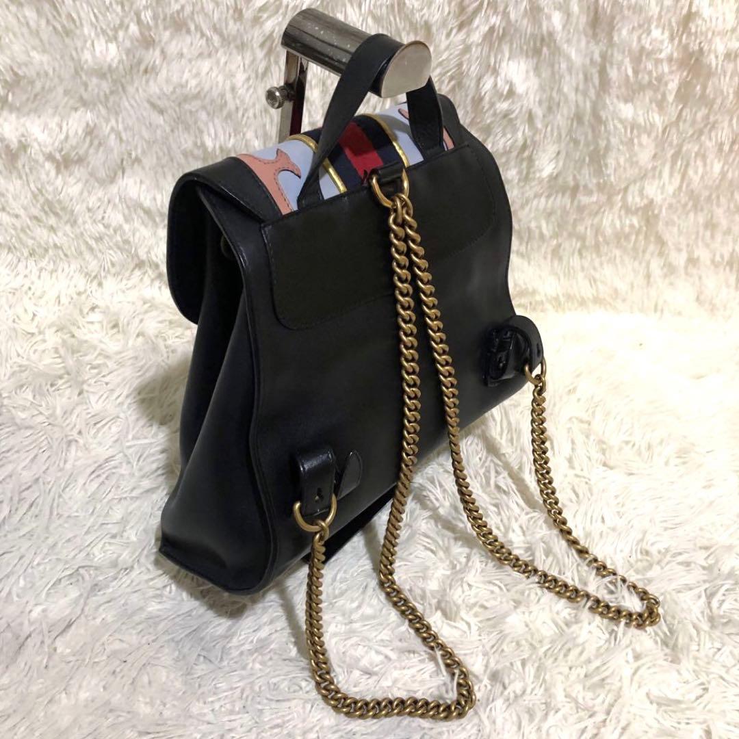 未使用級✨グッチ レザー ミニ リュック チェーン シェリーライン ブラック
