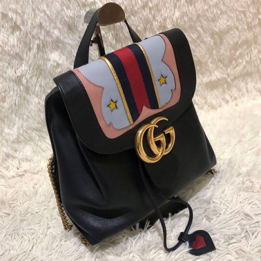 未使用級✨グッチ レザー ミニ リュック チェーン シェリーライン ブラック