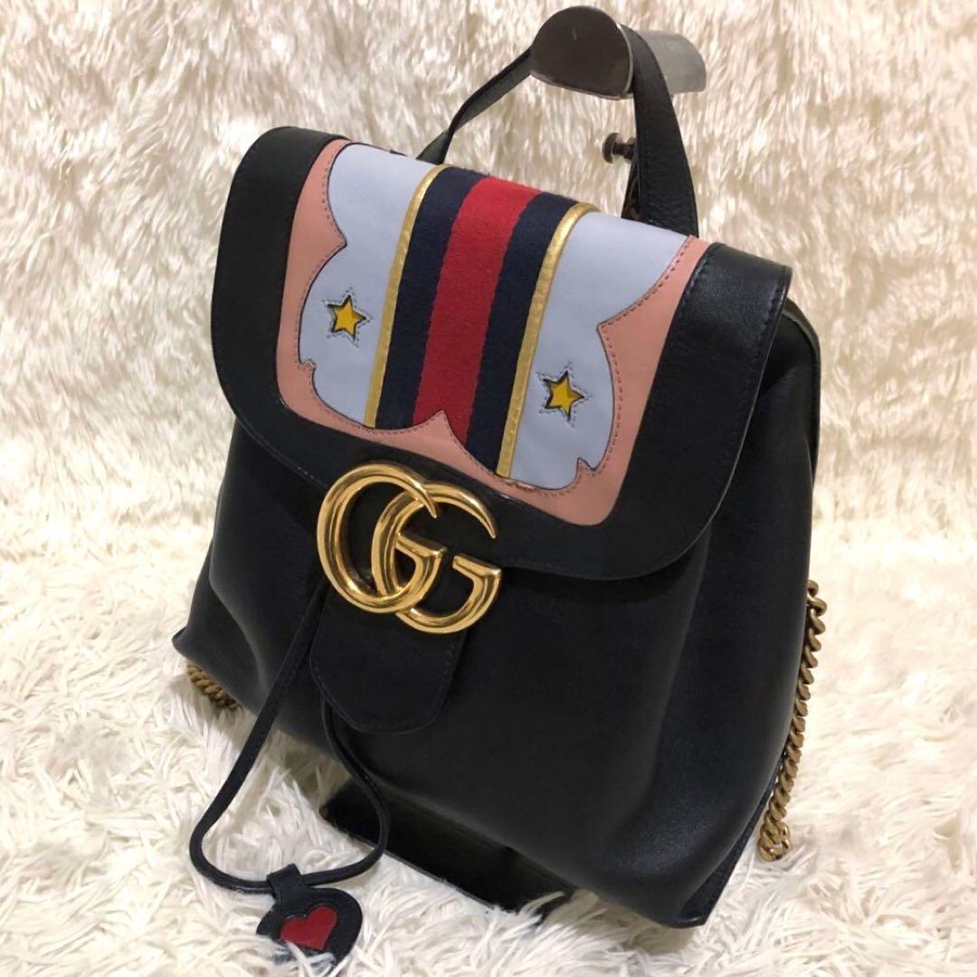 未使用級✨グッチ レザー ミニ リュック チェーン シェリーライン ブラック