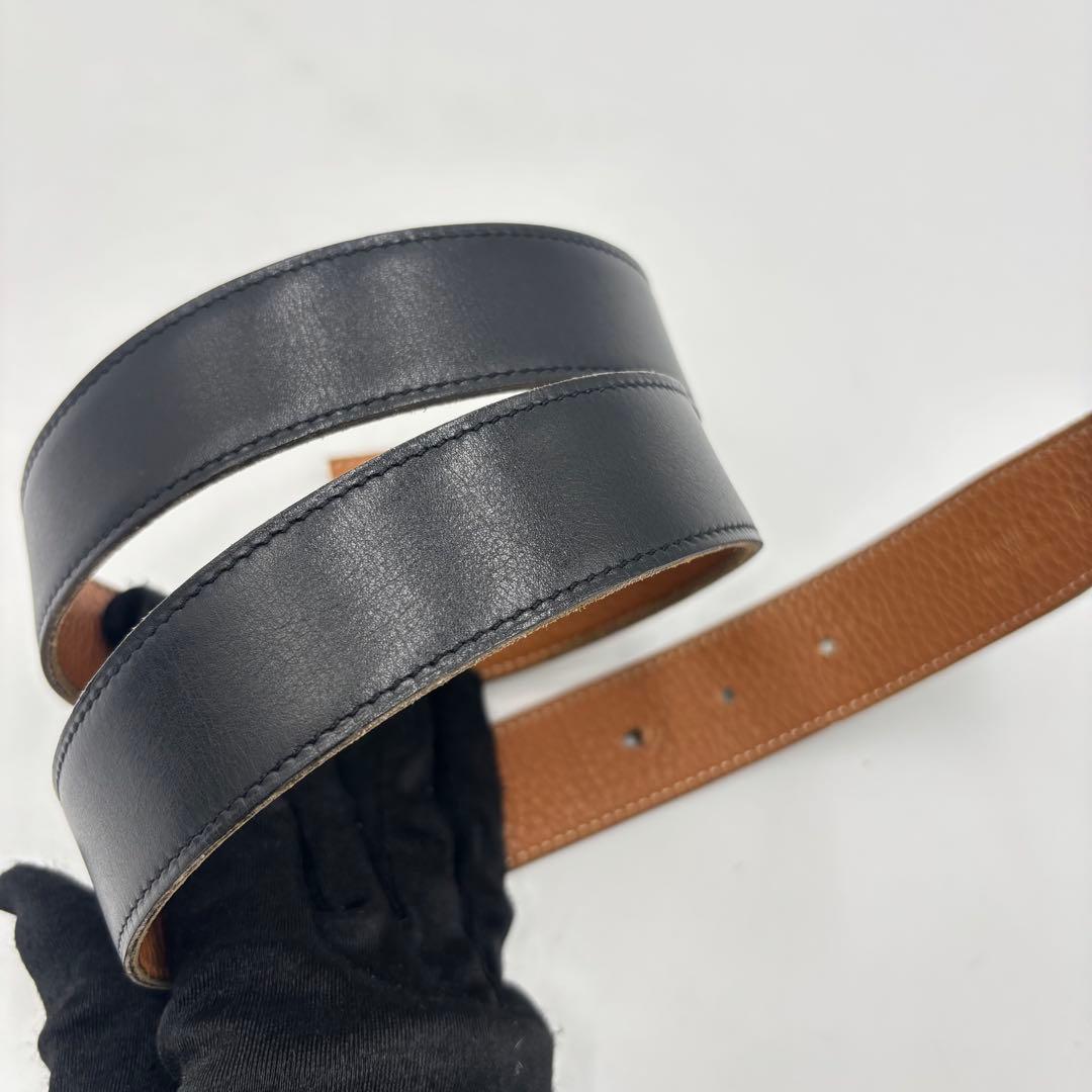 HERMESエルメス リバーシブル レザーベルトウエスト90 ブラック ブラウン