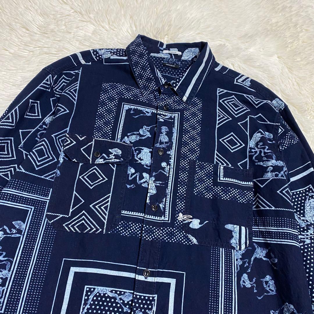 美品　デンハム　インディゴ　スカル　シャツ　長袖　L メンズ