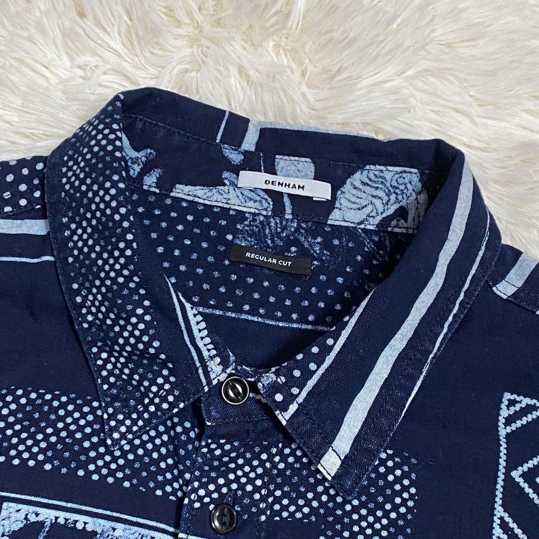 美品　デンハム　インディゴ　スカル　シャツ　長袖　L メンズ