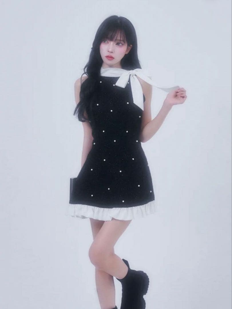 BELEAR MIMI ベリアミミ　ツイードパールミニワンピース　ブラック