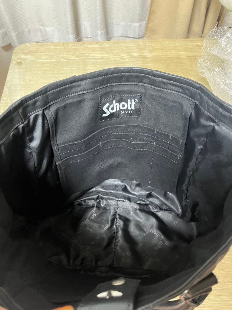Schott ブラック レザートートバッグ