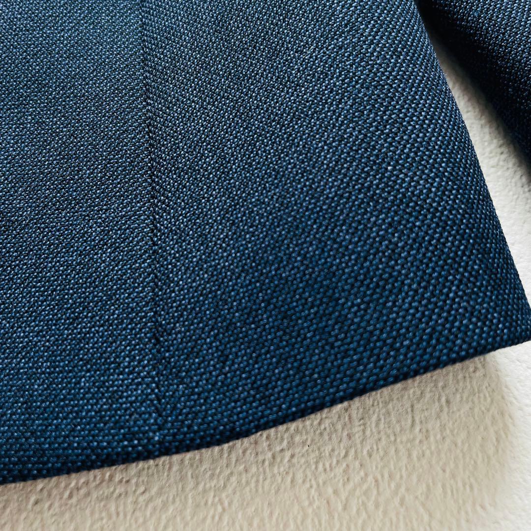 インディヴィ ノーカラー ワイドパンツスーツ ネイビー ストレッチ 洗える