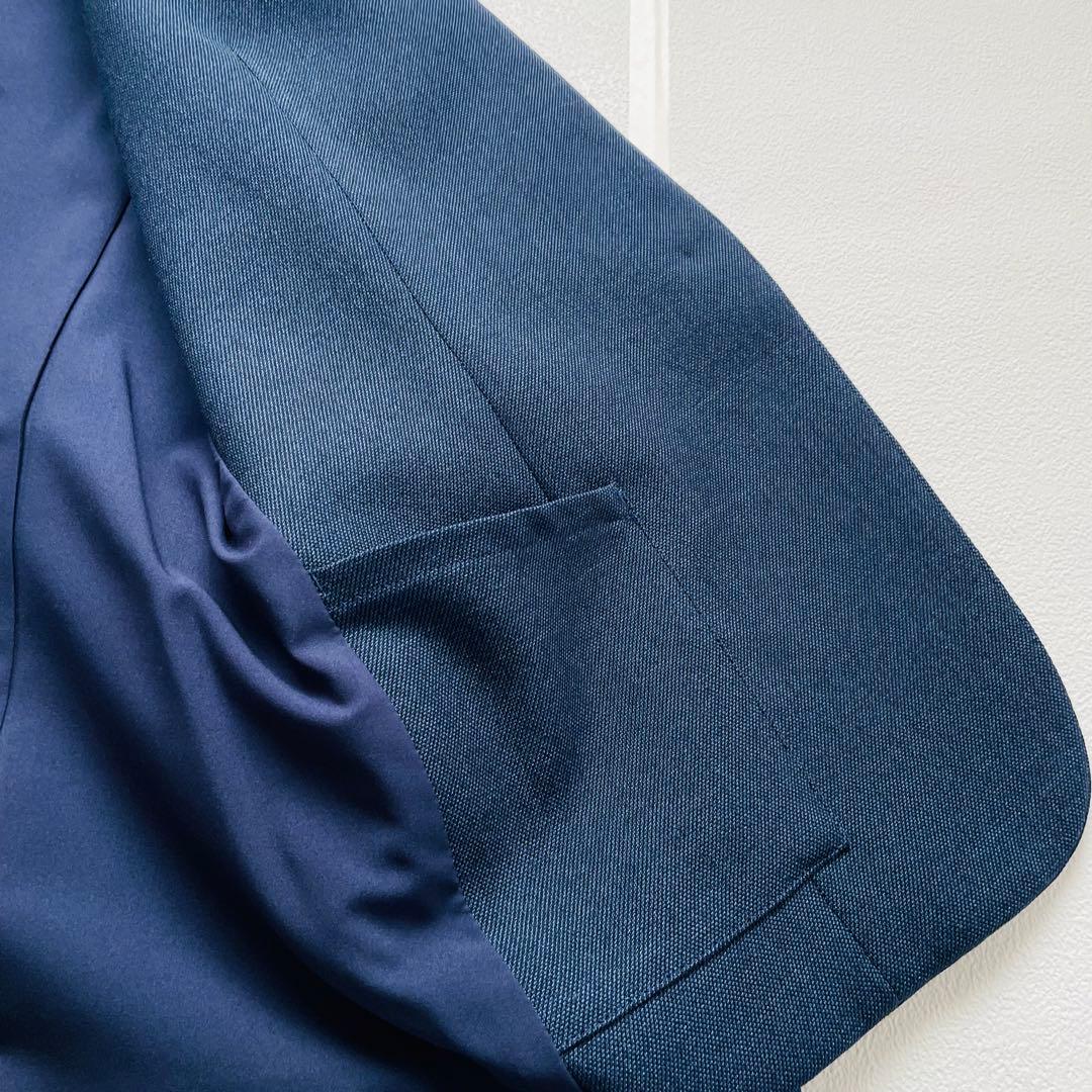 インディヴィ ノーカラー ワイドパンツスーツ ネイビー ストレッチ 洗える