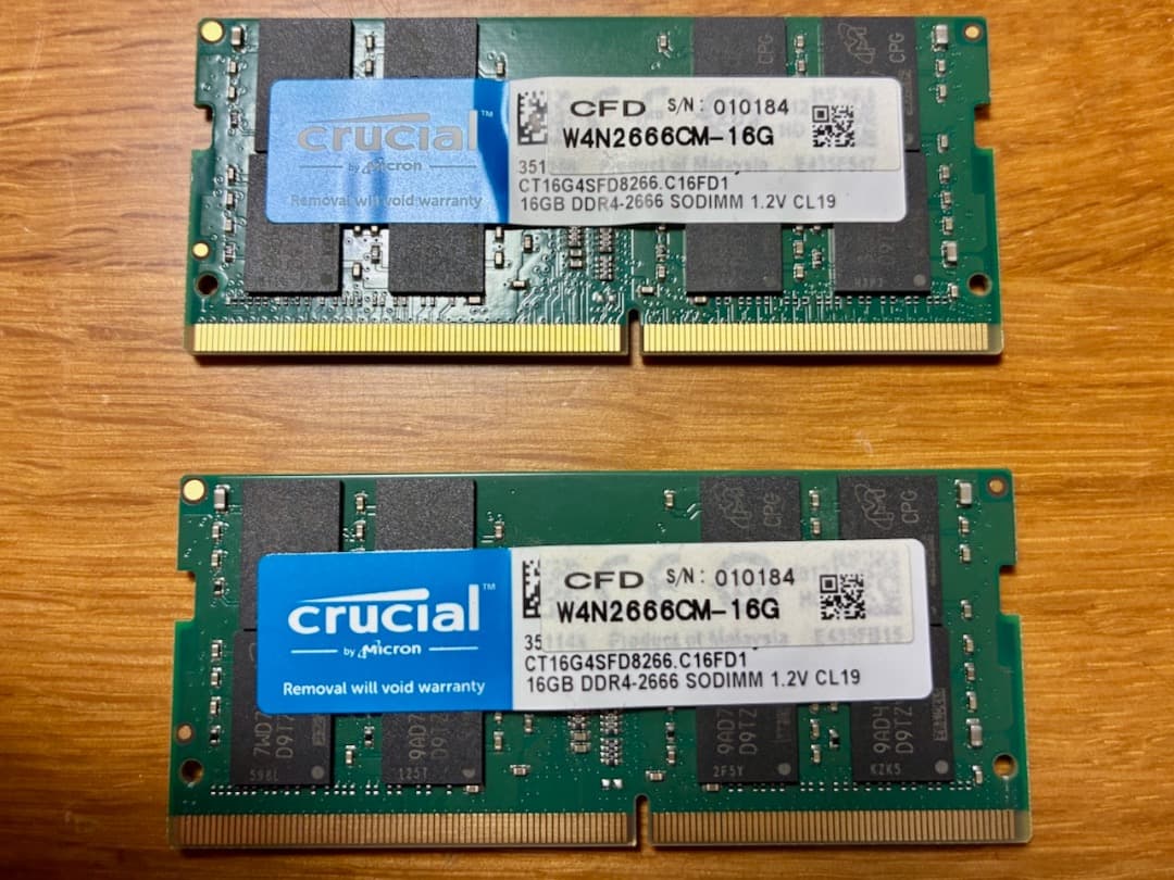 crucial 16GB x 2枚 DDR4-2666 SO-DIMM メモリ