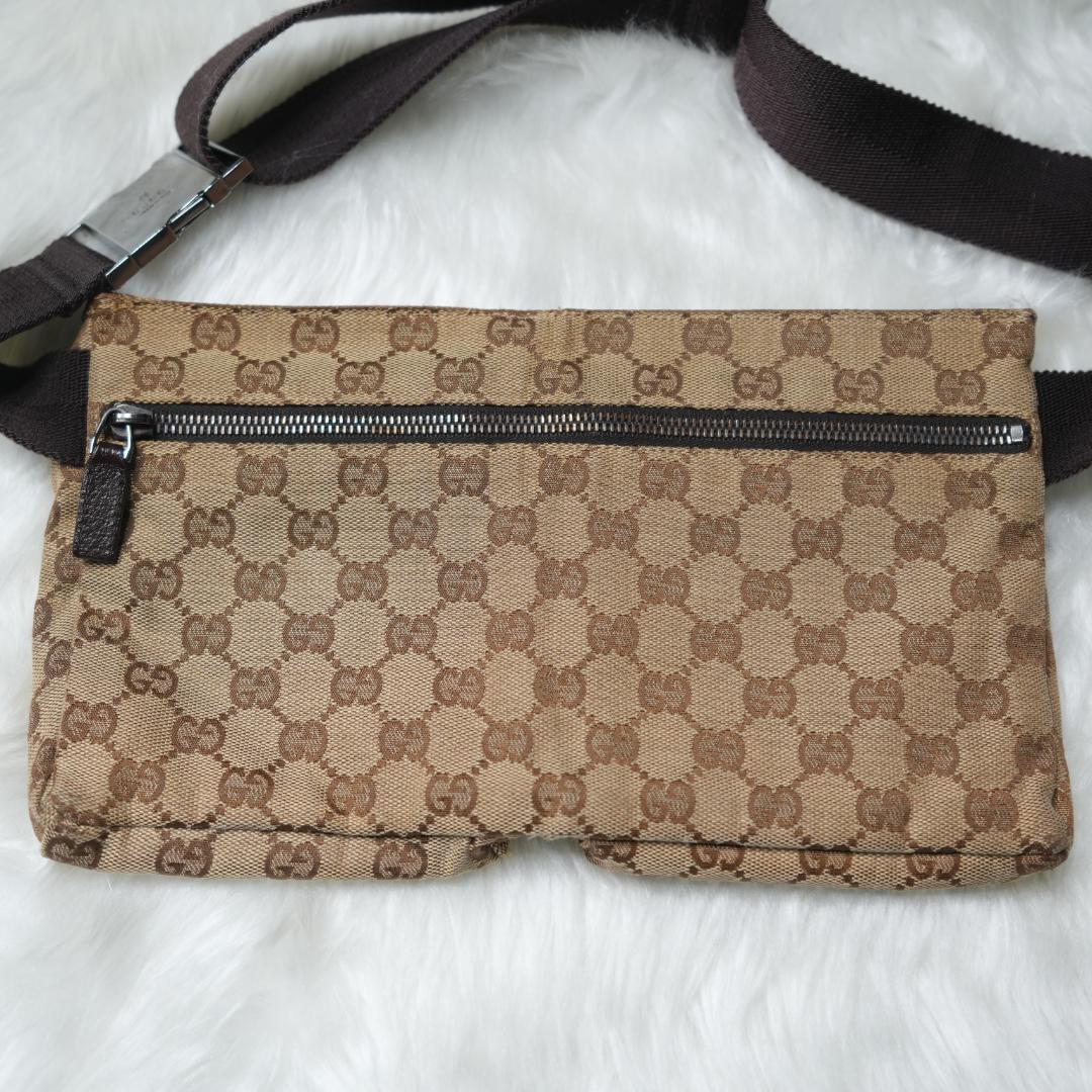 グッチ GUCCI ボディバッグ GG レザー 革 キャンバス ブラウン