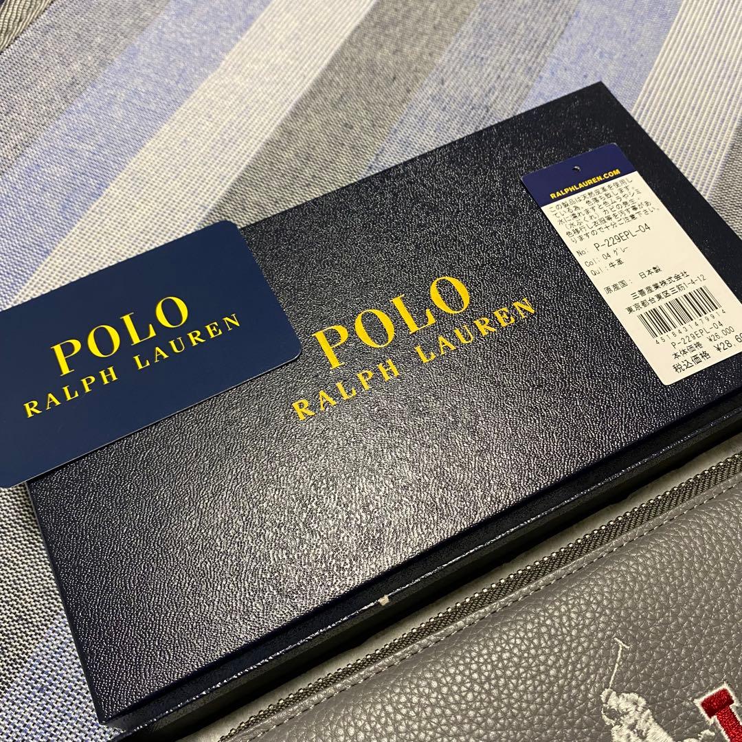 【新品】POLO RALPH LAUREN POLO刺繍 レザー長財布 グレー