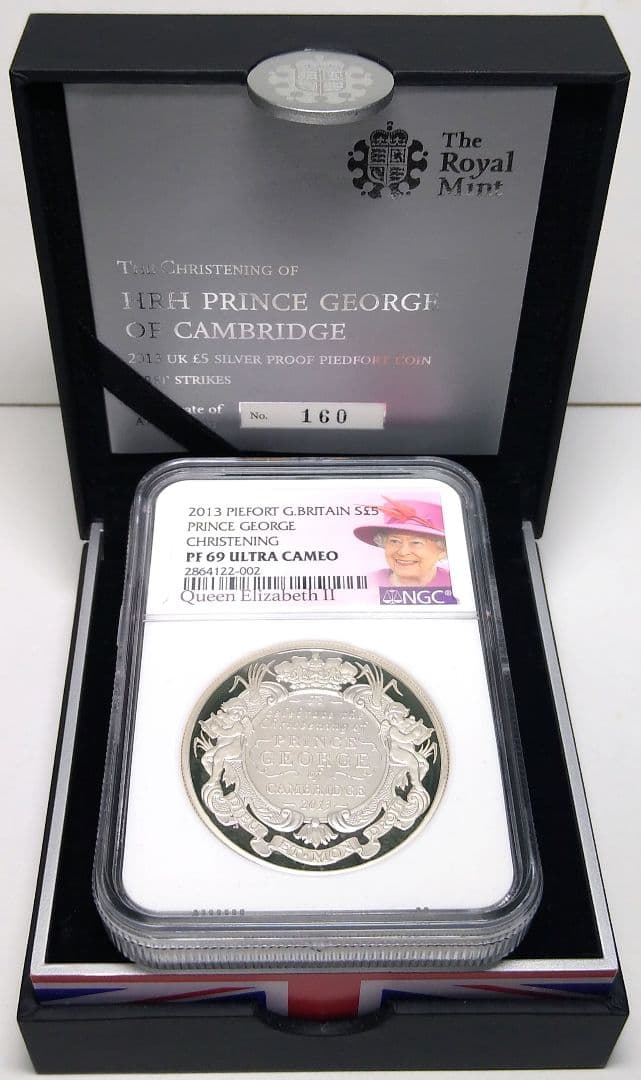 2013 ジョージ王子洗礼記念 5ポンド ピエフォー プルーフ銀貨 PF69UC