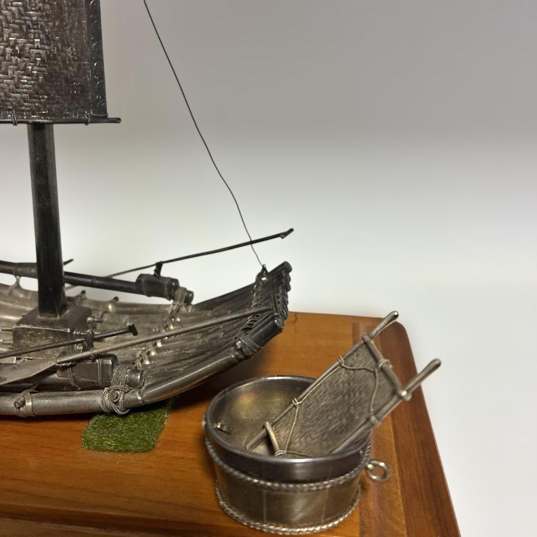 金属製帆船模型 木製台座付き