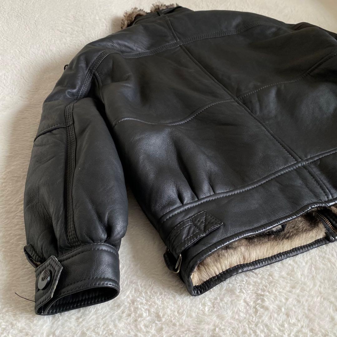 【美品】スペイン製　リアルムートン　レザーフライトジャケット　ブラック　L