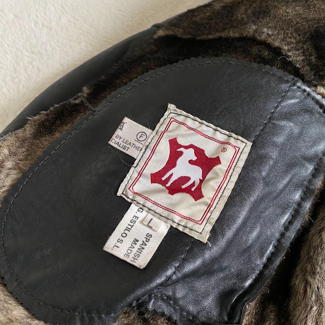 【美品】スペイン製　リアルムートン　レザーフライトジャケット　ブラック　L