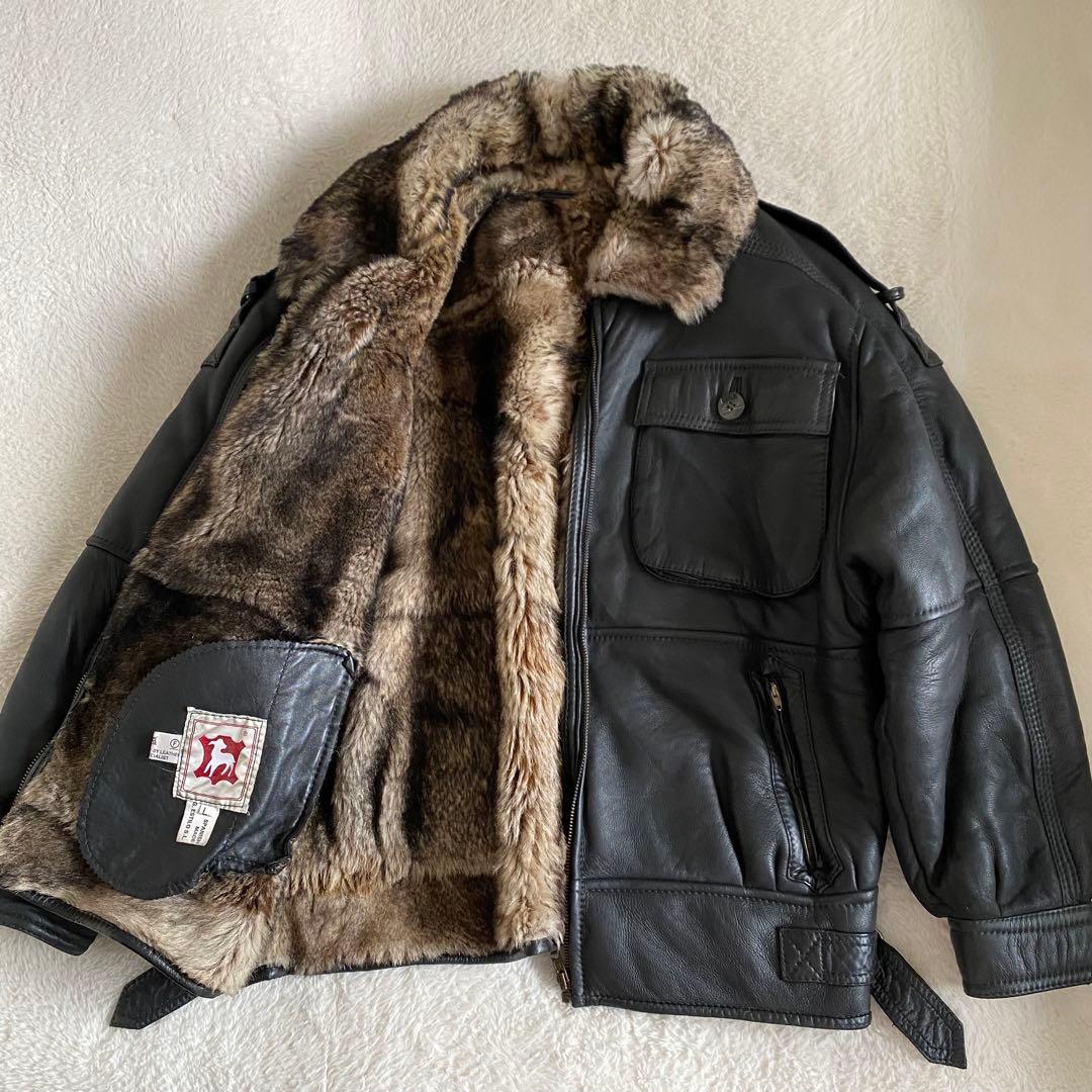 【美品】スペイン製　リアルムートン　レザーフライトジャケット　ブラック　L