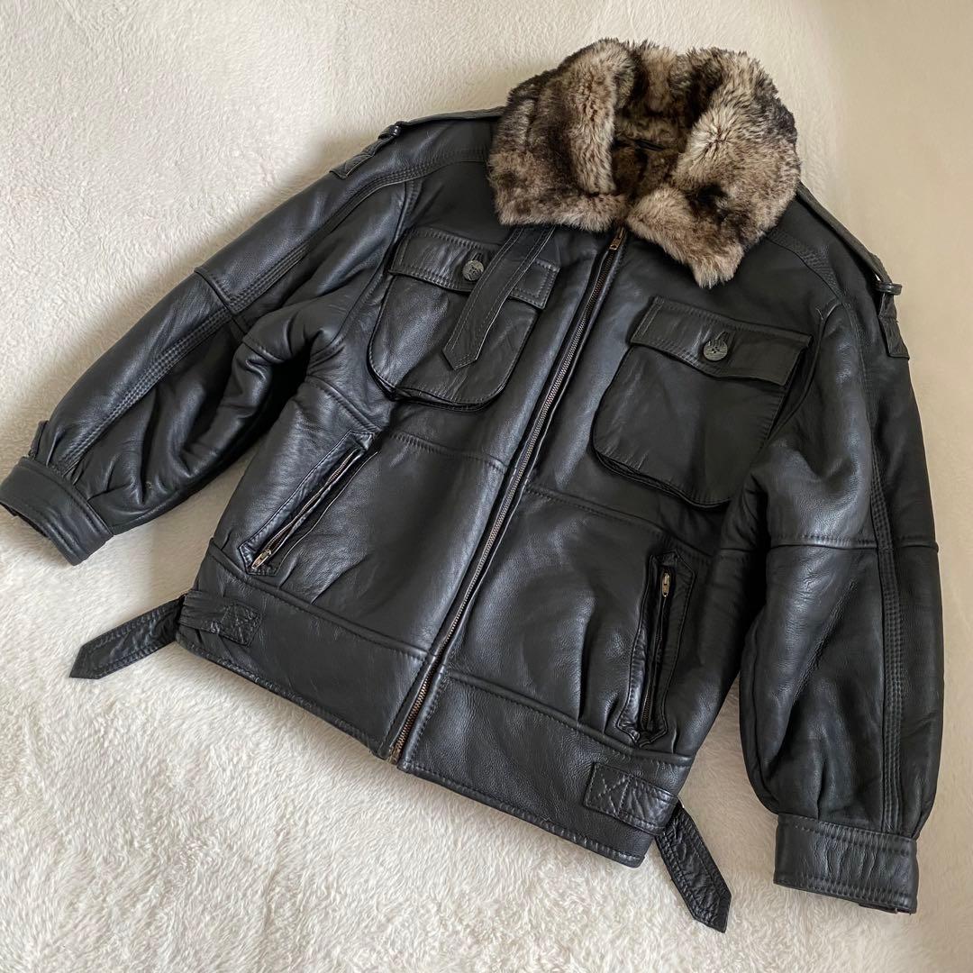 【美品】スペイン製　リアルムートン　レザーフライトジャケット　ブラック　L