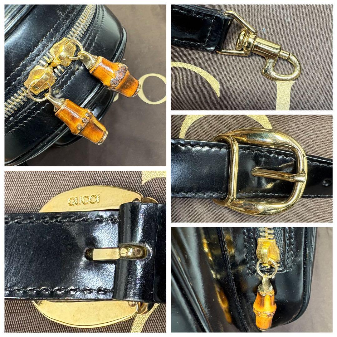 美品　グッチ ボディバッグ バンブー ワンショルダー 斜め掛け レザー ブラック