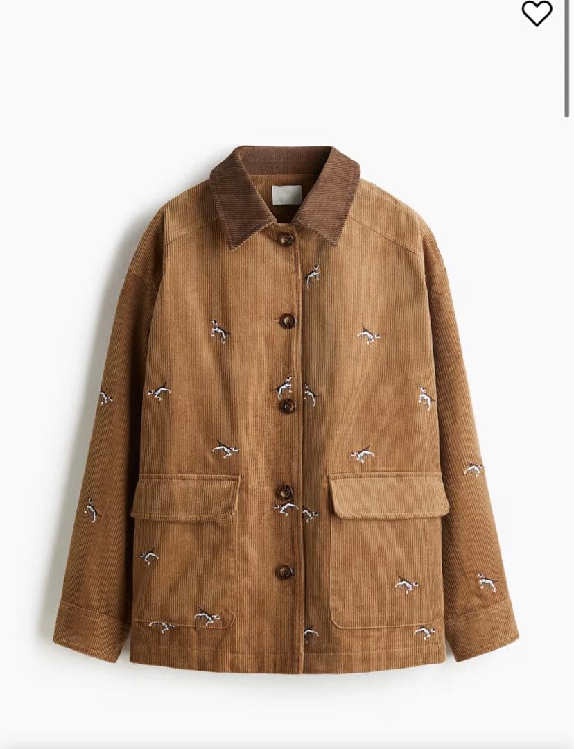  犬の刺繍 コーデュロイジャケット ブラウン
