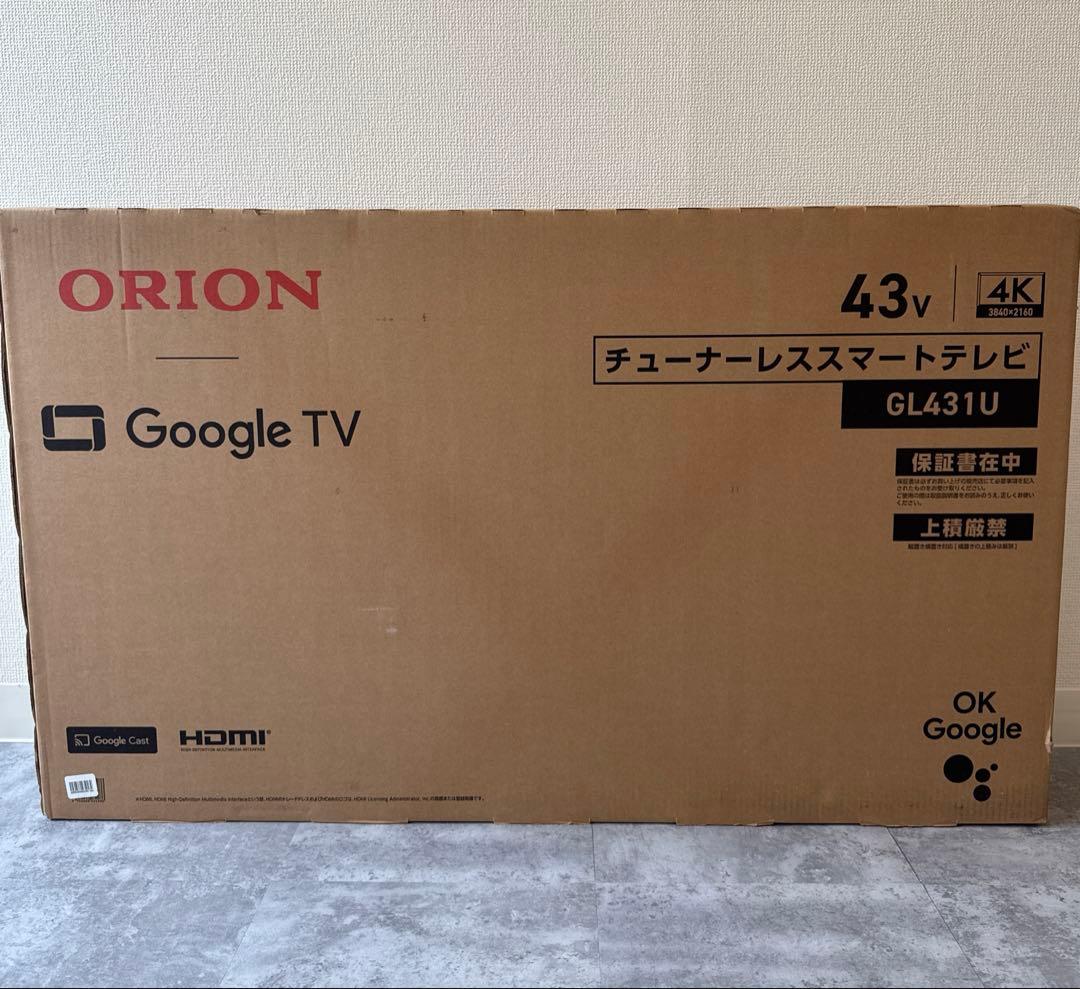 ORION 43V型 4Kスマートテレビ GL501U Google TV搭載
