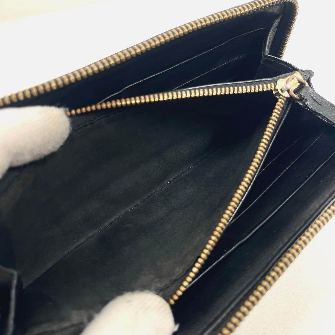 メゾンマルジェラ　長財布　ラウンドファスナー　本革　ブラック　ステッチ　ロゴ