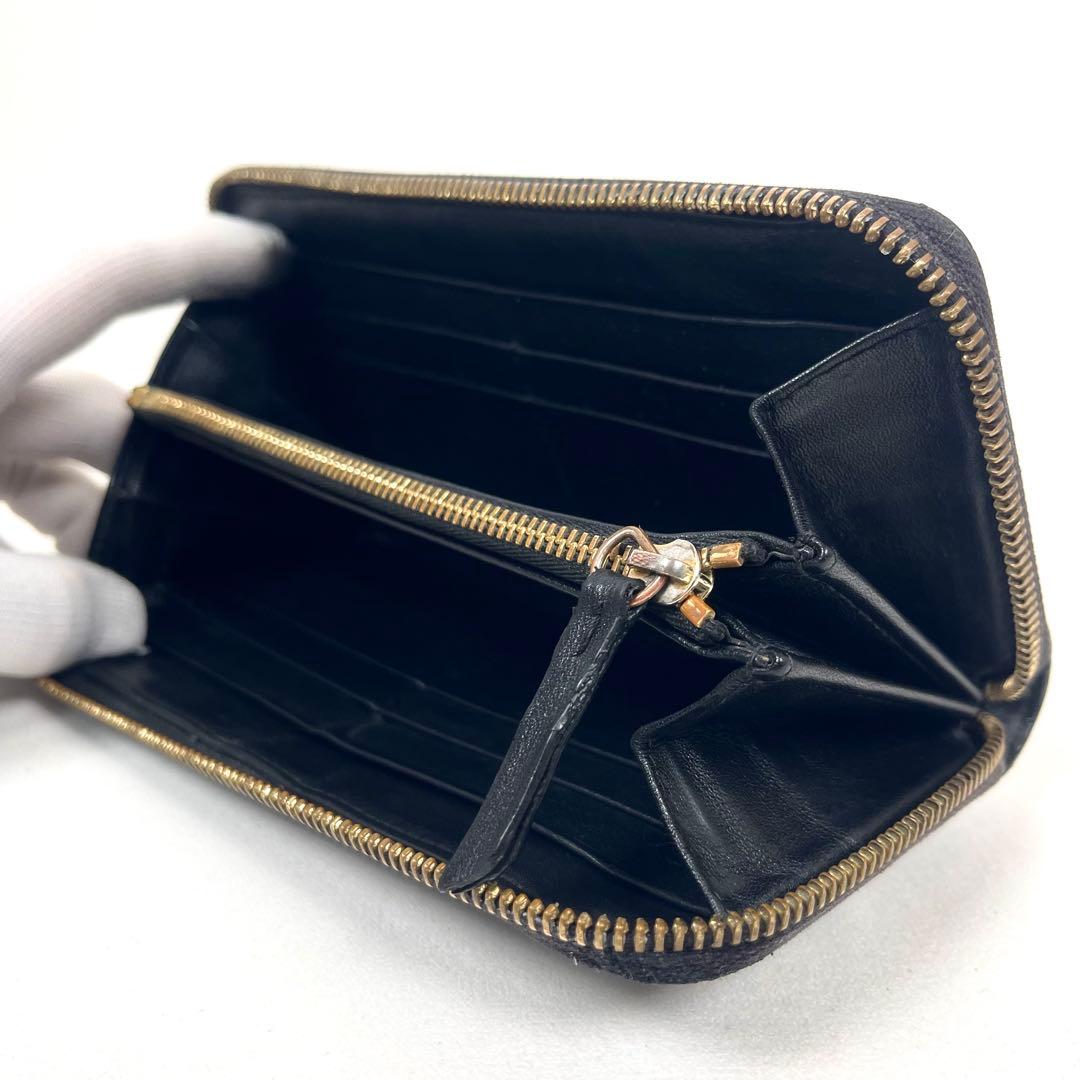 メゾンマルジェラ　長財布　ラウンドファスナー　本革　ブラック　ステッチ　ロゴ