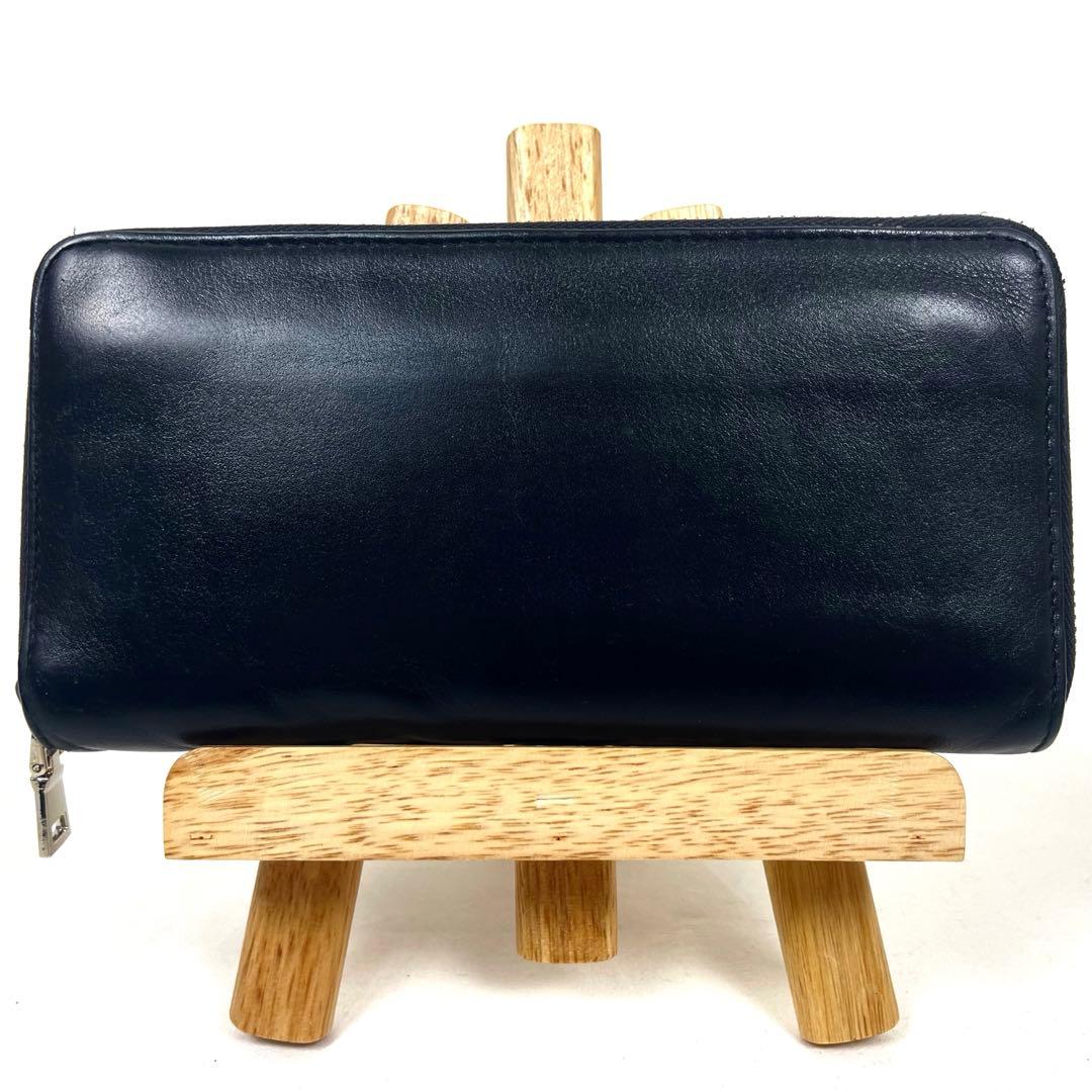 メゾンマルジェラ　長財布　ラウンドファスナー　本革　ブラック　ステッチ　ロゴ