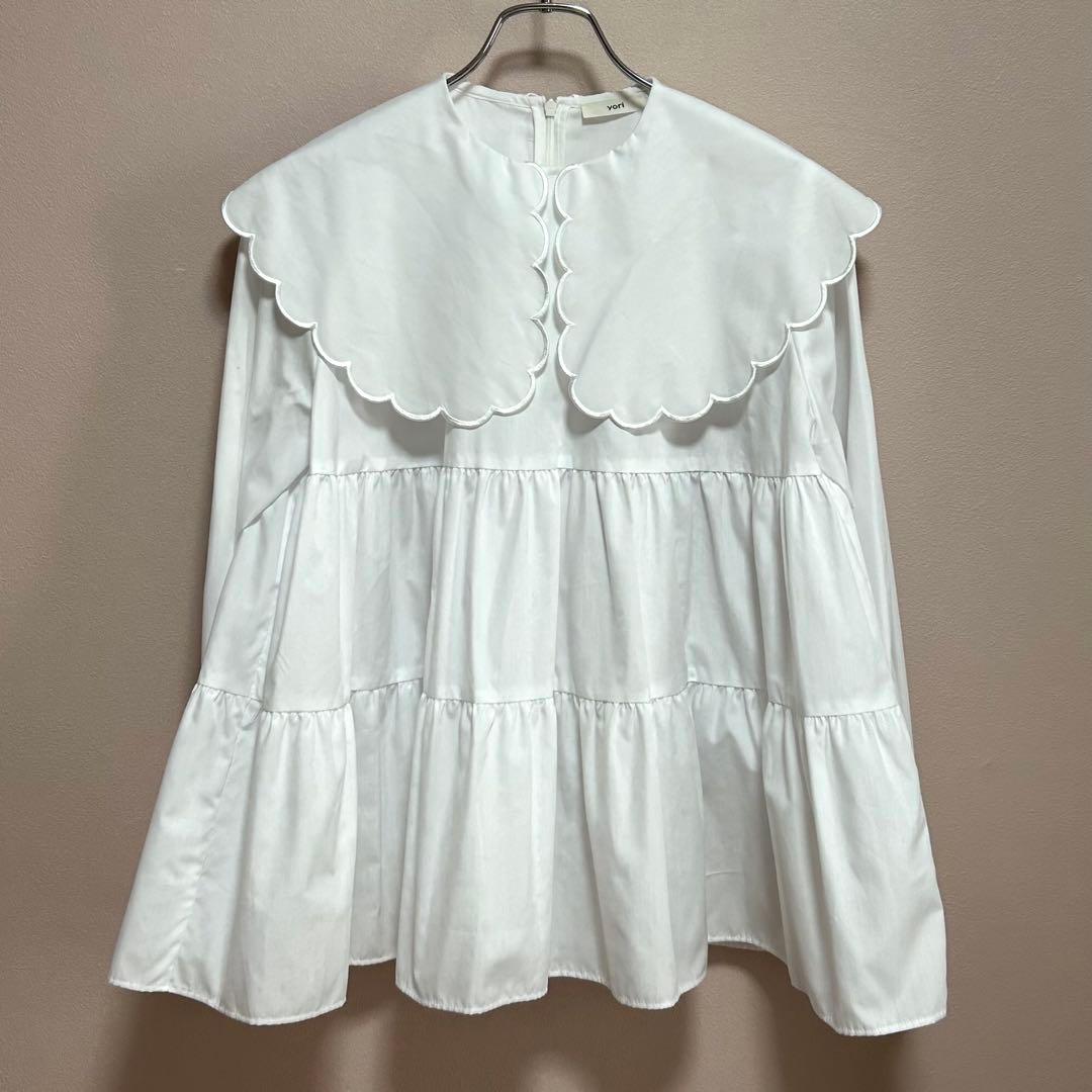美品✨ yori 【Free size】 スカラップロングスリーブブラウス 白