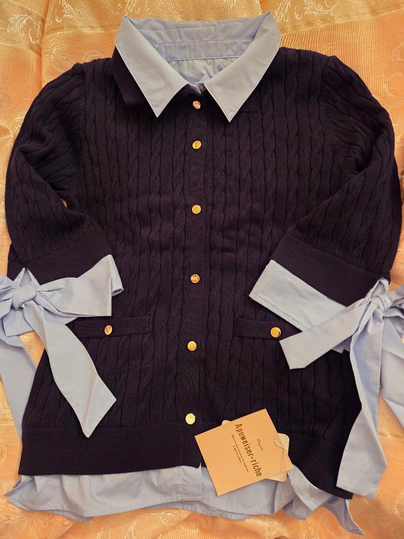 【新品未使用タグ付】Apuweiser-riche　袖りぼんレイヤードリブニット