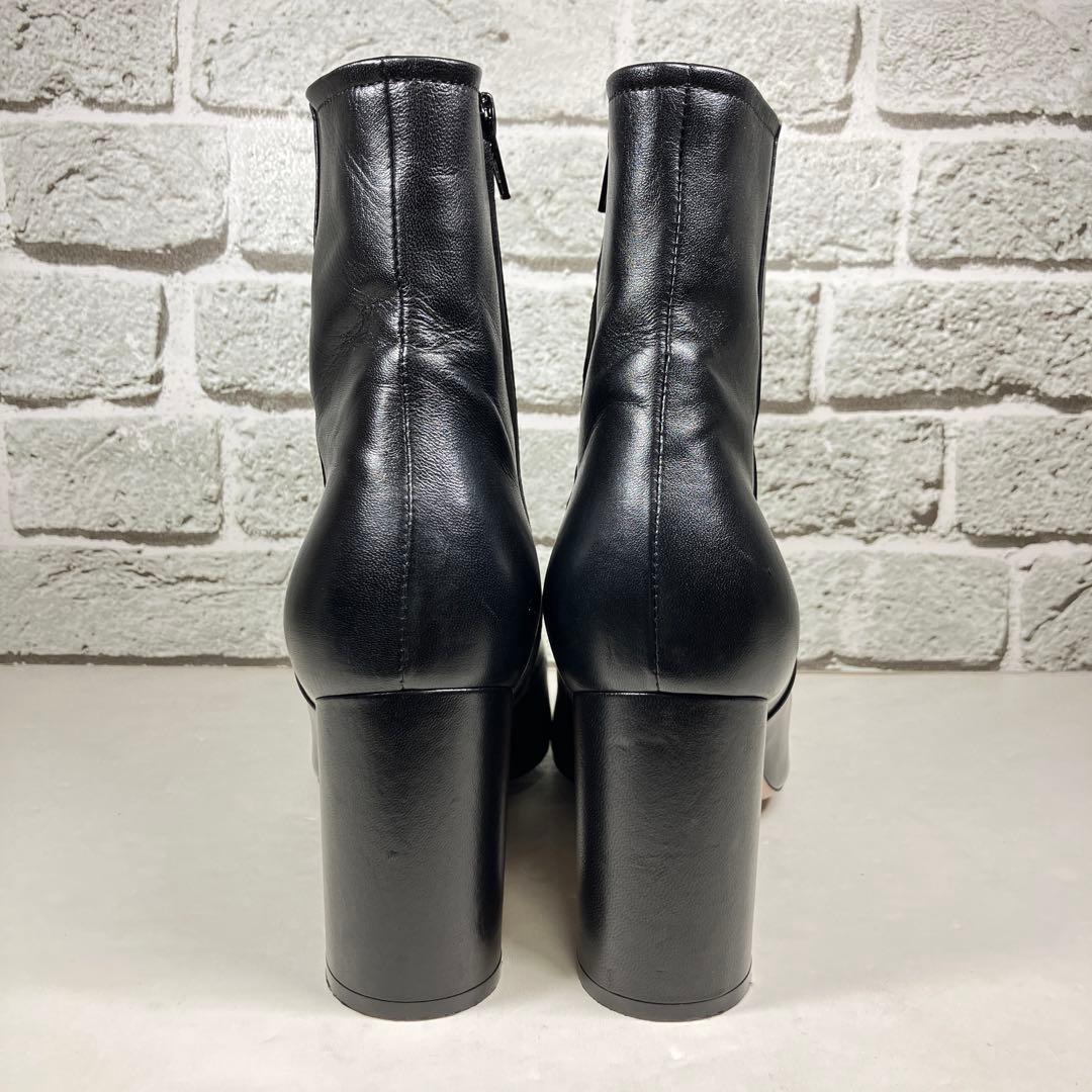 【美品】PELLICO ショートブーツ 黒 レザー サイドジップ ヒール 38