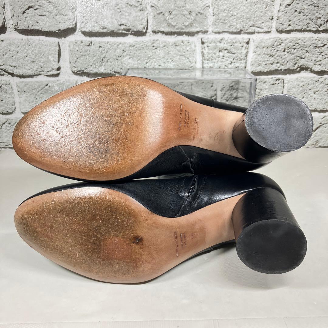 【美品】PELLICO ショートブーツ 黒 レザー サイドジップ ヒール 38