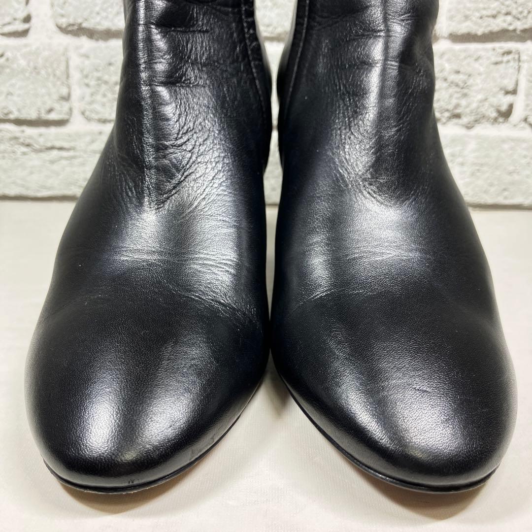 【美品】PELLICO ショートブーツ 黒 レザー サイドジップ ヒール 38