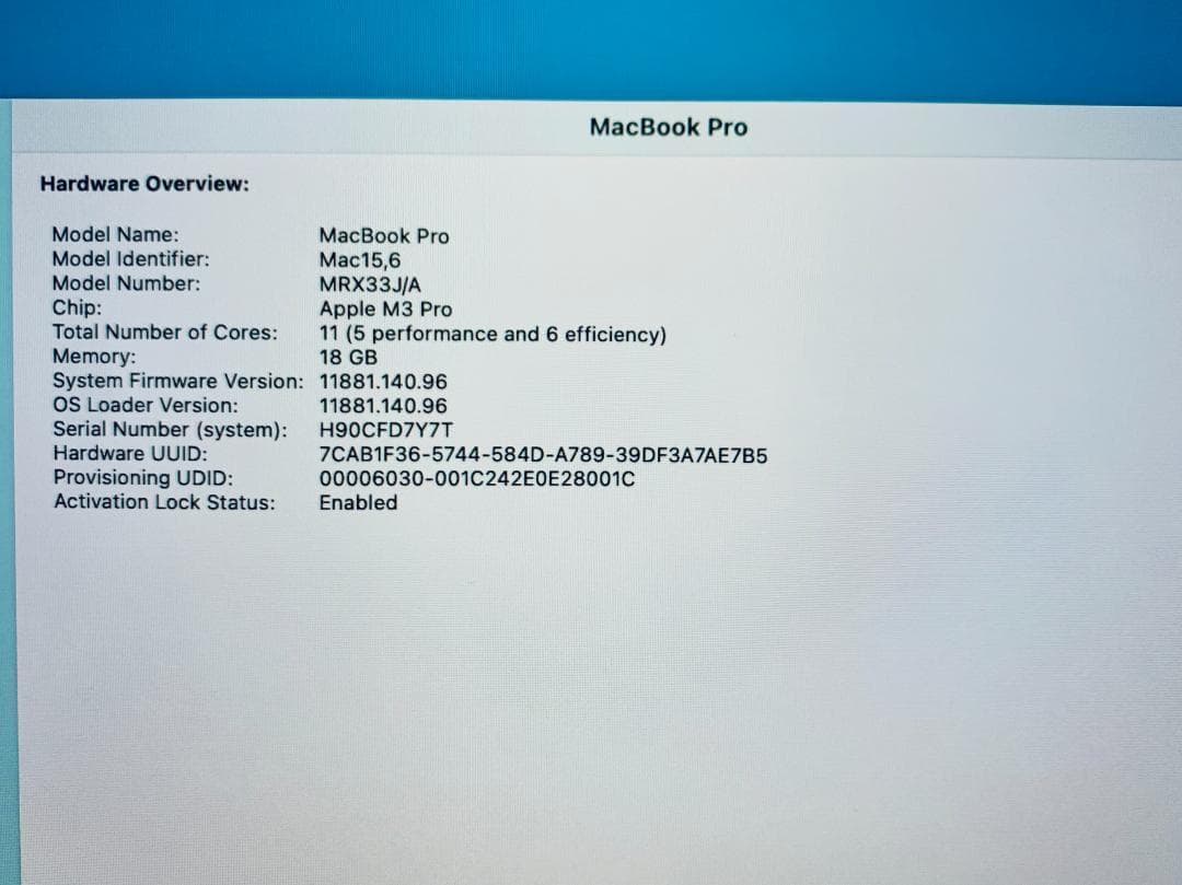 MACBOOK PRO M3Pro 14インチ スペースブラックMRX33J/A